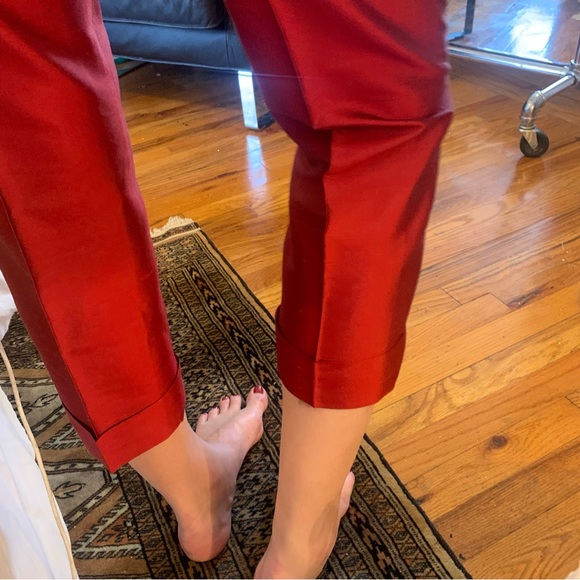 GIANNI PETITE Red Silk High Waist Cuffed Ankle Cropped Pants • Vintage 90s • 4 P - Picture 7 of 16